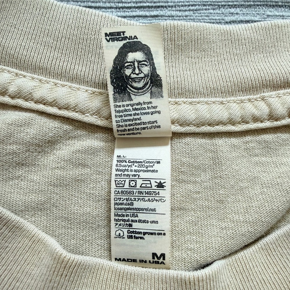 Los Angeles Apparel Mens M Tan Graphic Tee 6.5 oz Garment Dyed Made in USA Shirt - Picture 8 of 9